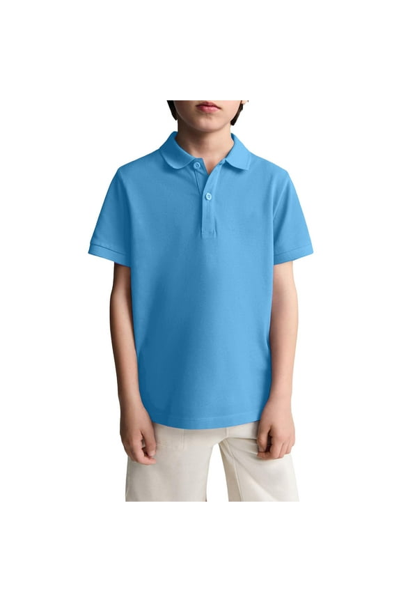Boys Short Sleeve School Uniform Pique Polo Shirts Blue Size 10-11