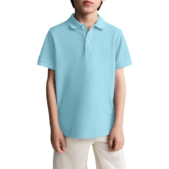 Boys Short Sleeve School Uniform Pique Polo Shirts Blue Size 10-11