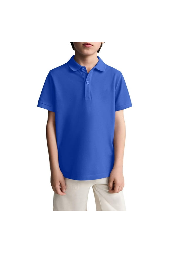 Boys Short Sleeve School Uniform Pique Polo Shirts Blue Size 8-9