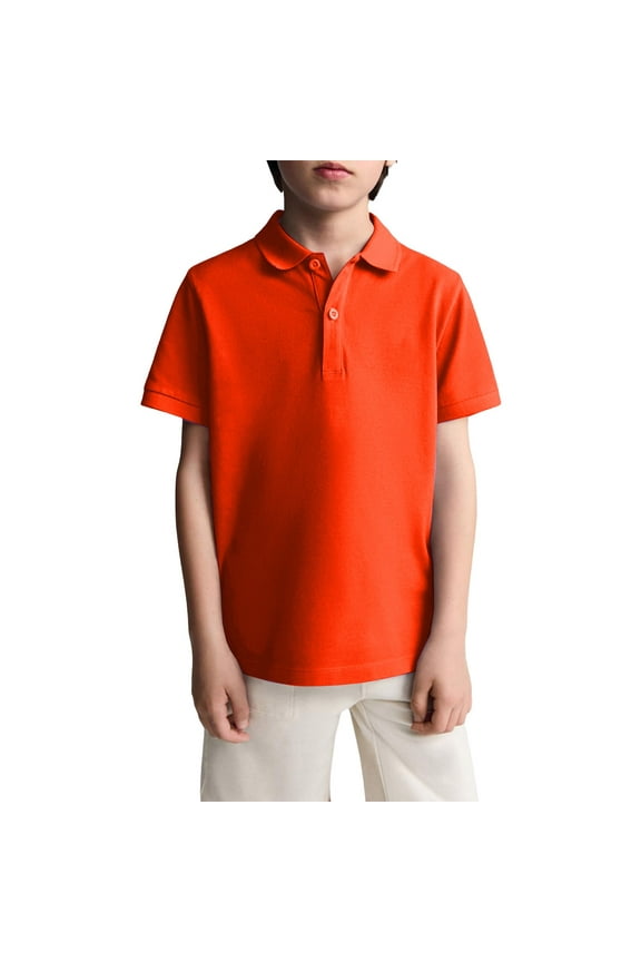 Boys Short Sleeve School Uniform Pique Polo Shirts Orange Size 8-9