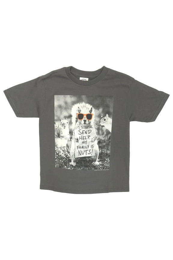 Boys Short Sleeve Send Help My Family Is Nuts Squirrel T-Shirt Tee Large (14-16)