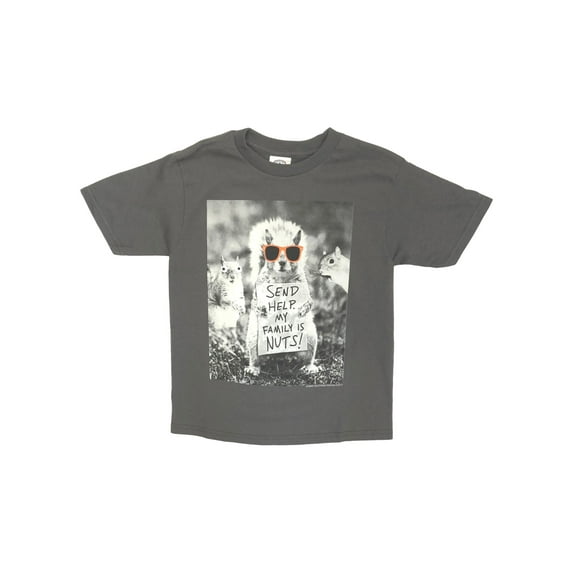 Boys Short Sleeve Send Help My Family Is Nuts Squirrel T-Shirt Tee Medium 10-12