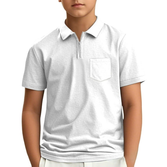 Boys Short Sleeve Shirt Casual Summer Slim Fit Zipper with Pockets Comfortable Stylish Tops Breathable Durable Lapel Tee for Boys Holiday and Outdoor Clothes