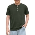 thumbnail image 1 of Boys Short Sleeve Shirt Henley Waffle Summer T-Shirts Casual Button Front Tops Basic Tees 4-14 Years for School Army Green, 1 of 7