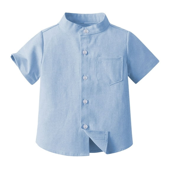 Boys' Short Sleeve Shirt Summer Button Down Cotton Casual Solid Dress Tops Cowboy Dress Shirt Tops Vintage Clothes Single Breasted Sport Short Sleeve Shirt Top