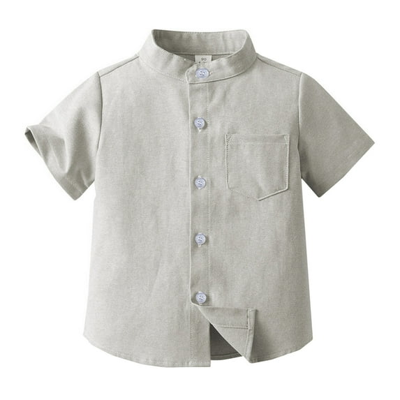 Boys Short Sleeve Shirt Summer Casual Solid Color Cardigan Top Comfortable Breathable Kids Clothing