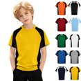 thumbnail image 1 of Boys Short Sleeve Shirts Kids Summer Crewneck Basic Tees Casual Tops Fashion Color Block T Shirts, 1 of 5