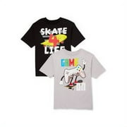 Boys Short Sleeve Skater Graphic T-Shirt, 2-Pack, Sizes XS-2XL