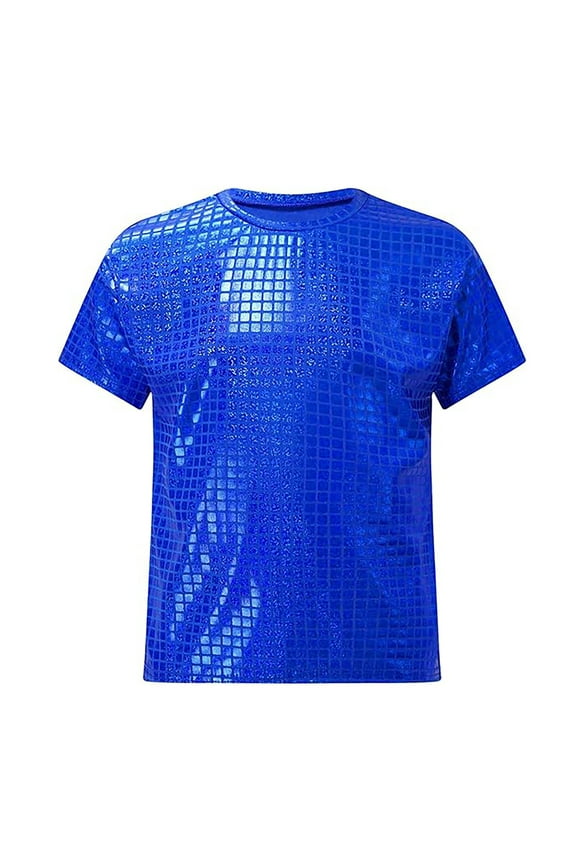 Boys' Short Sleeve Sparkle Sequins Shiny T-Shirt Blue 19-20 Years