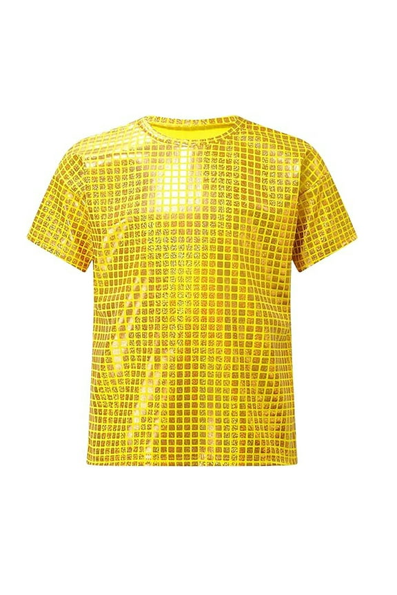 Boys' Short Sleeve Sparkle Sequins Shiny T-Shirt Gold 12-13 Years