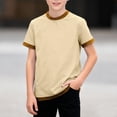thumbnail image 1 of Boys Short Sleeve T-Shirt Contrast Ribbed Trim Crew Neck Pullover Top Kids Casual Playwear Comfort Basic Summer Daily Tees for Teen, 1 of 9