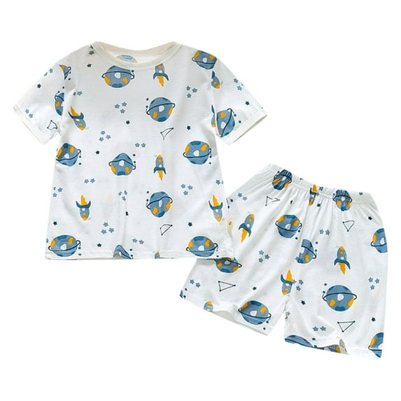 Boys’ Short Sleeve T-Shirt And Shorts Set Toddler Boys Girls Short Sleeve Clothing Kids Cartoon Strawberry Dinosaur Prints Tops Shorts Outfits Daily Playwear Outfits