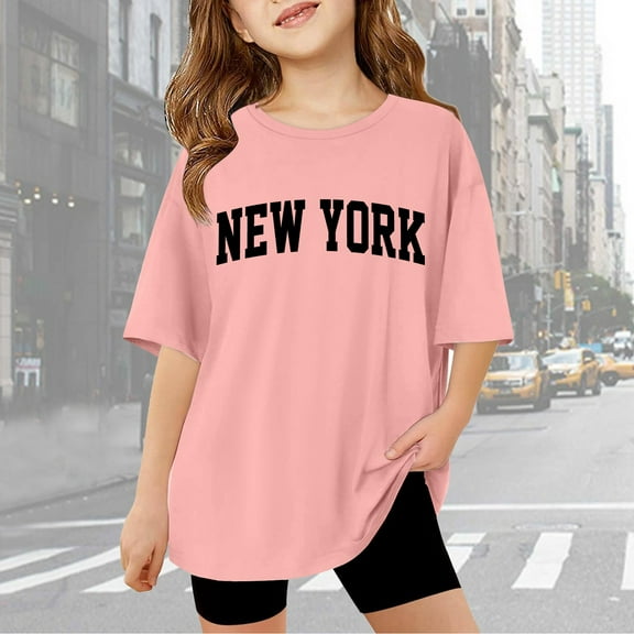 Boys Short Sleeve T Shirts Letter Print Summer Tops Crewneck Tees Boys Plain Pink Shirt Cute Tops for Girls 8-10 Years
