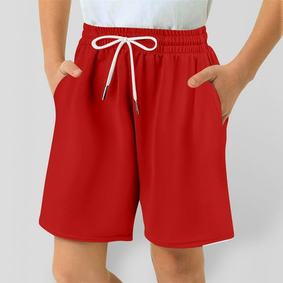 Boys Shorts Boys Athletic Shorts For Active Kids Casual Play Breathable Summer Shorts With Pockets For Ages 4 13 Red 6-7 Years