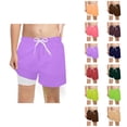 thumbnail image 1 of Boys Shorts Boys Pants Boys Fashion Solid Swim Trunks With Compression Liner Stretch Swim Shorts, 1 of 4