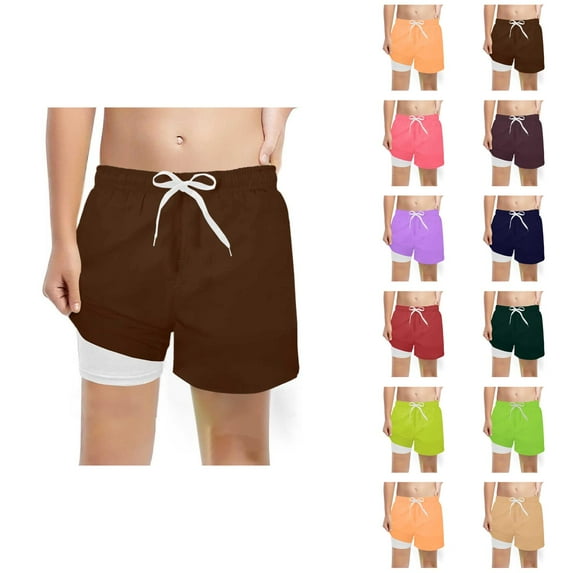 Boys Shorts Boys Pants Boys Fashion Solid Swim Trunks With Compression Liner Stretch Swim Shorts