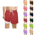 thumbnail image 1 of Boys Shorts Boys Pants Boys Fashion Solid Swim Trunks With Compression Liner Stretch Swim Shorts, 1 of 4