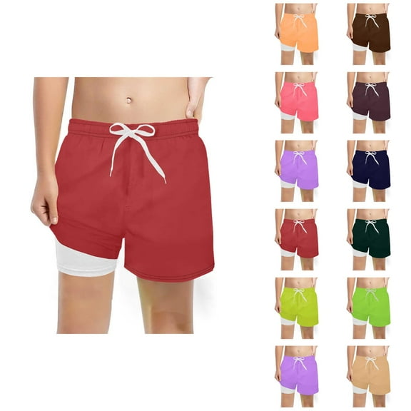 Boys Shorts Boys Pants Boys Fashion Solid Swim Trunks With Compression Liner Stretch Swim Shorts