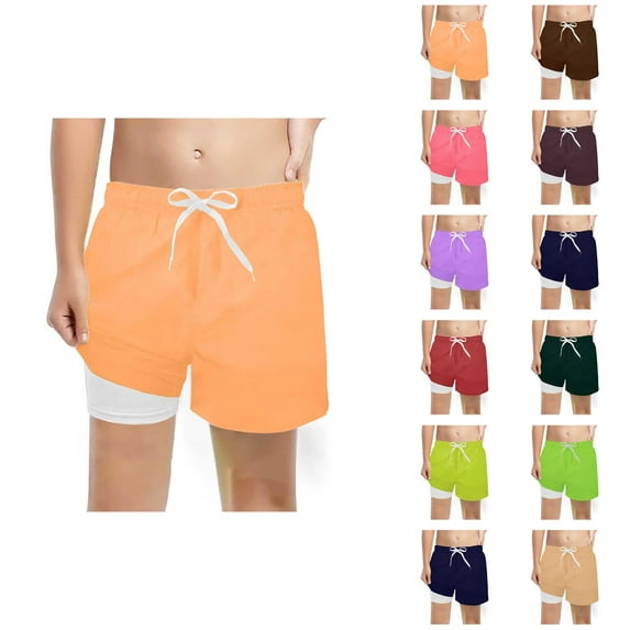 Boys Shorts Boys Pants Boys Fashion Solid Swim Trunks With Compression Liner Stretch Swim Shorts