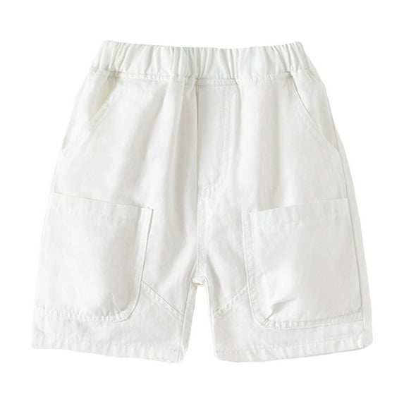 Boys' Shorts Breathable Solid Color Cargo Shorts with Pull-on Elastic Waistband and Pockets Boys Clothes Jogger Shorts,Z1-White,18-24 Months