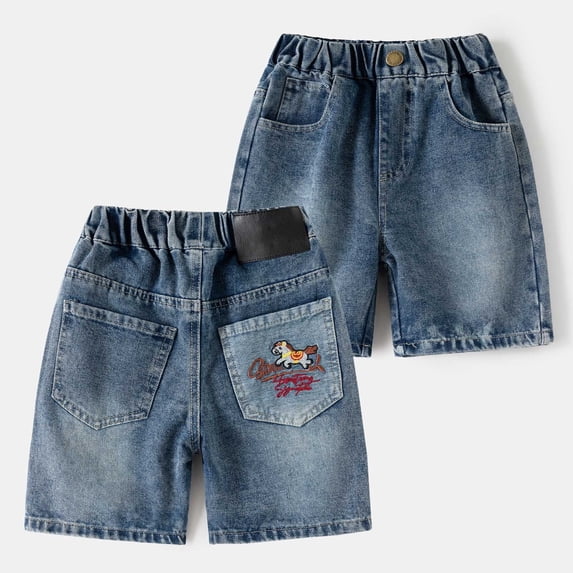 Boys Shorts Denim Cartoon Embroidery Loose Casual Summer Shorts for Boys Stylish Size 2-3Y
