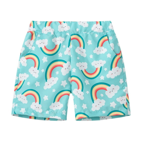 Boys Shorts Child Casual Style Floral Printing Summer Hawaii Holiday Beach Floral Mint Green Short Pants Sizes 6-7 Years