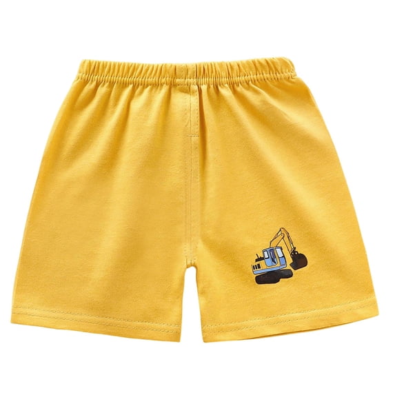 Boys' Shorts Elastic Waist, 100% Cotton Kids & Kids Play Shorts with Excavator Print, Soft Yellow Summer Casual Shorts,Size 5-6T