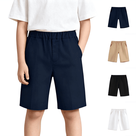 Boys Shorts Elastic Waist Flat Front With Pockets Summer Daily Casual Hiking Chino Shorts,Sizes 3-17