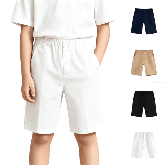 Boys Shorts Elastic Waist Flat Front With Pockets Summer Daily Casual Hiking Chino Shorts,Sizes 3-17