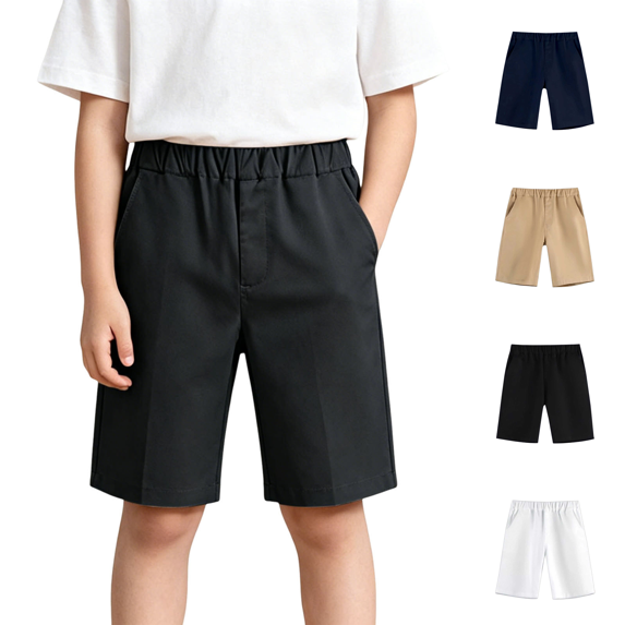 Boys Shorts Elastic Waist Flat Front With Pockets Summer Daily Casual Hiking Chino Shorts,Sizes 3-17