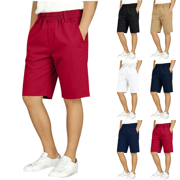 Boys Shorts Pull On Elastic Waist with Pockets Breathable Comfy Summer Solid Color Casual Daily Active Play Short,Sizes 3-16