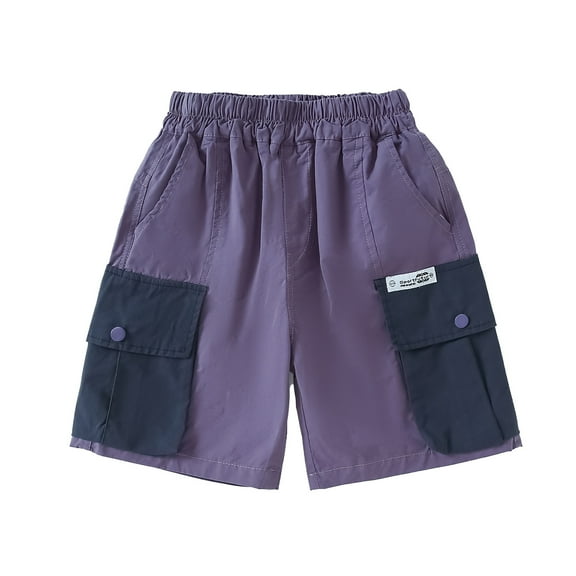 Boys' Shorts Purple Cargo Shorts Elastic Waist Drawstring Pull-On Boy Summer Clothes 5-6 Years Boy Clothes