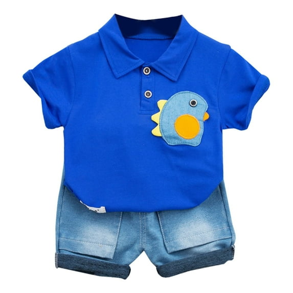 Boys Shorts Set Summer Clothes Cute Cartoon Short Sleeve Shirt+Denim Shorts Two Piece Set Kids Summer Outfits