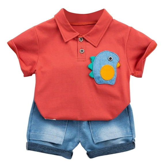 Boys Shorts Set Summer Clothes Cute Cartoon Short Sleeve Shirt+Denim Shorts Two Piece Set Kids Summer Outfits