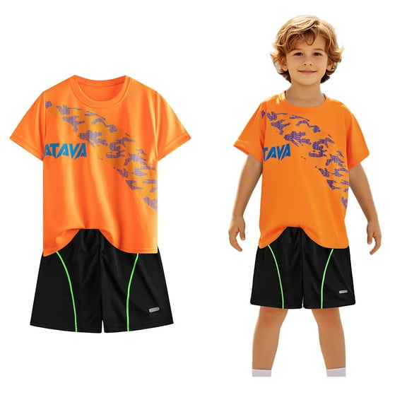 Boys' Shorts Set Two Piece Short Sleeve Shirt Tee Shorts Set Shirt Girls Athletic Shirts Boys Clothes Size 13-14 Years Boys Girls Fashion