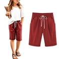 thumbnail image 1 of Boys Shorts Size 10-12 Girls Casual Bermuda Shorts Kids Knee Length High Waisted Summer Shorts Linen Comfy Drawstring Short Pants with, 1 of 8