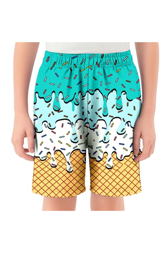 Boys Shorts Size 5-6Y Breathable Beach Printed Casual Short with Elastic Waist Pockets Everyday Play Kids Board Shorts Green