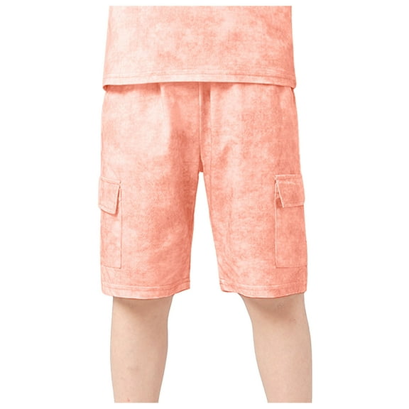 Boys Shorts Size 8 Summer Sport Tie Dye Printed Solid Color Casual Cropped Pants Kids Cargo Shorts Pink 6-7 Years