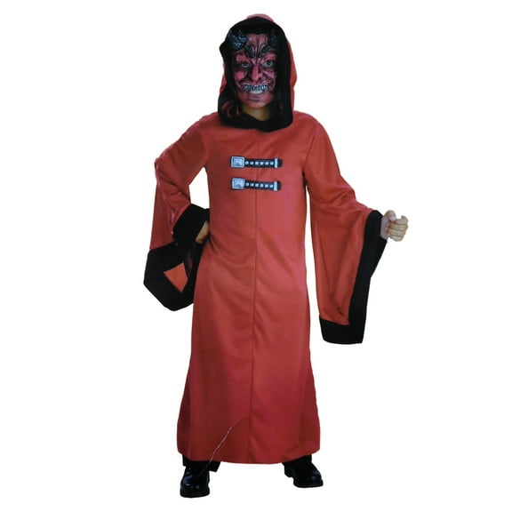 Boys Sinister Devil Halloween Costume Hooded Robe Decorative Buckles & Mask 4-5