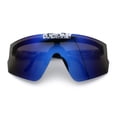 thumbnail image 1 of Boys Size Flip Up Shield Rimless Adjustable Arm MTB Sport Sunglasses White Black - Blue Mirror, 1 of 8