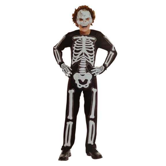 Boys Skeleton Bones Halloween Costume Mask Jumpsuit & Hands Medium (6-8)