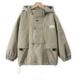 thumbnail image 1 of Boys Ski Jacket 10-12 Boys And Girls Hooded Storm Jacket Autumn 2024 New Children's Windproof Jacket Large Child Labor Clothing Z0G-Khaki, 170, 1 of 4
