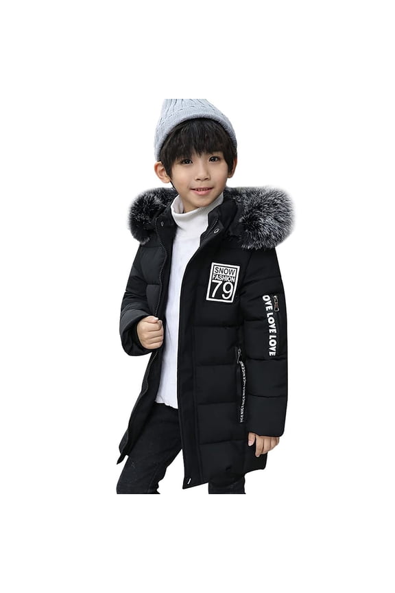Boys Ski Snow Down Jacket Faux 𝐅𝐮𝐫 Collar Hood Thick Warm Winter Parka Coat Windproof Heavy Fleece Puffer Jackets