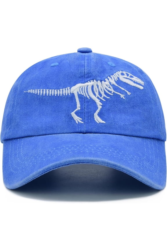Boys' Skull Dinosaur Hat, Embroidered Dino Washed Adjustable Baseball Cap for   3-11