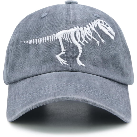 Boys' Skull Dinosaur Hat, Embroidered Dino Washed Adjustable Baseball Cap for Kids Age 3-10