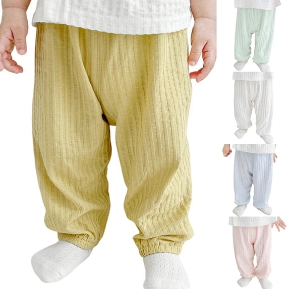 Boys Slacks Baby Boys Girls Lightweight Loose Sleep Pants with Crotch Opening Elastic Ankles White 6-9 Months