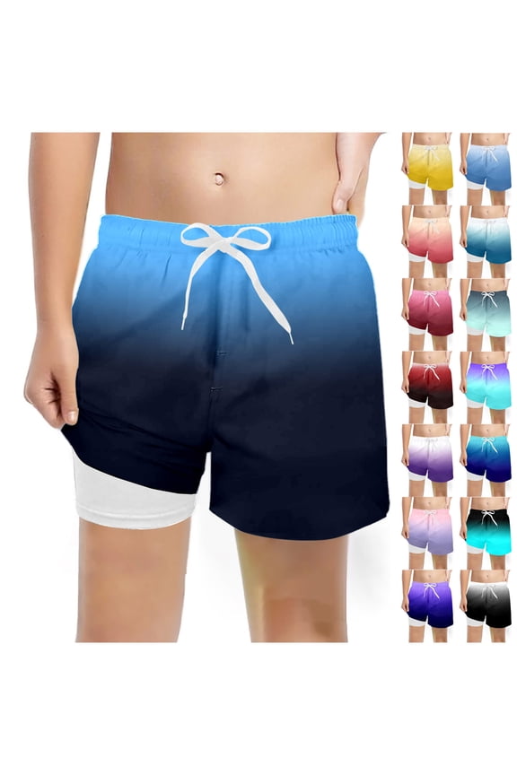 Boys Slacks Boys Gradient Swim Trunks Compression Liner Stretch Drawstring Waist Blue 8T