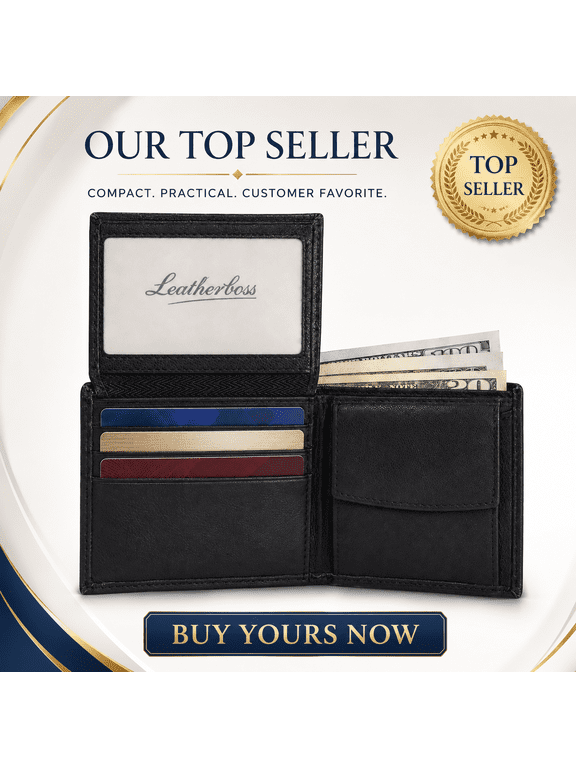 Boys Slim Compact Flap Id and Coin Pocket Bifold Wallet by Leatherboss