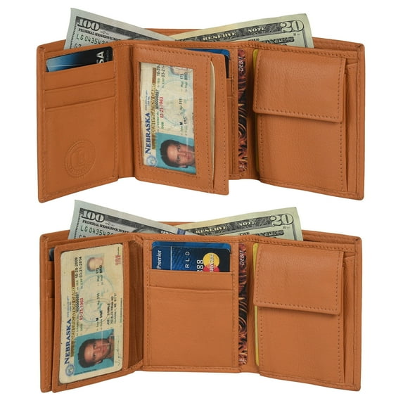 Boys Slim Compact Flap Id and Coin Pocket Trifold Wallet with Flap, Tan