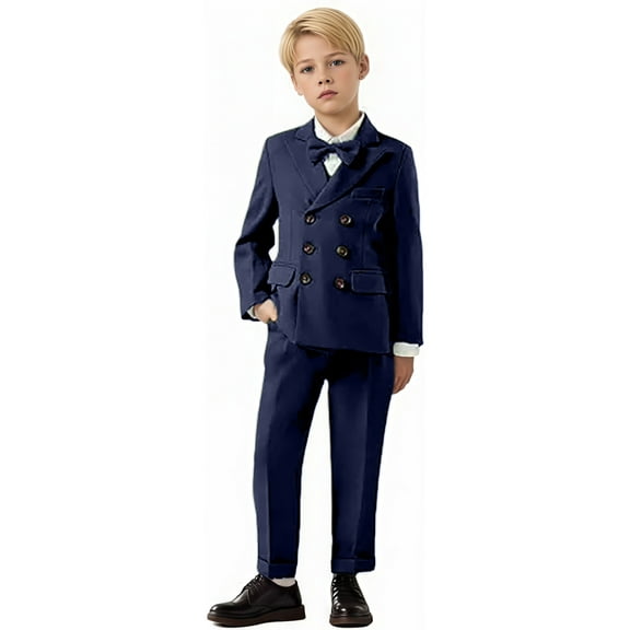 Boys Slim Fit 3-Piece Double Breasted Suit Set with Peak Lapel - Wedding, Formal Tuxedo-Jacket Pants Shirt